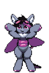 Size: 256x384 | Tagged: safe, artist:bitassembly, oc, oc only, oc:mimicry, original species, animated, bipedal, caramelldansen, dancing, gif, pixel art, purple changeling, simple background, solo, transparent background