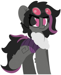 Size: 880x1090 | Tagged: safe, artist:moonydusk, oc, oc only, oc:mimicry, original species, female, goggles, purple changeling, simple background, solo, transparent background