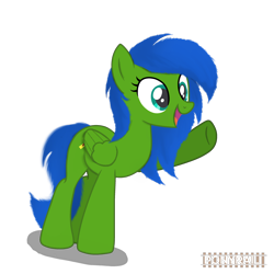 Size: 3000x3000 | Tagged: safe, artist:ponyrailartist, oc, oc only, oc:checkpoint, pegasus, pony, high res, open mouth, raised hoof, show accurate, simple background, solo, transparent background, watermark