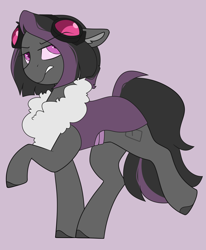 Size: 1400x1700 | Tagged: safe, artist:crimmharmony, oc, oc only, oc:mimicry, original species, goggles, purple changeling, simple background, solo