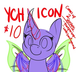 Size: 1261x1195 | Tagged: safe, artist:inkynotebook, oc, oc only, alicorn, pony, alicorn oc, bald, bust, commission, horn, smiling, solo, wings, your character here