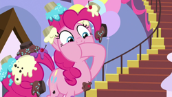 Size: 1920x1080 | Tagged: safe, screencap, pinkie pie, earth pony, pony, g4, the ending of the end, cupcake, female, food, solo