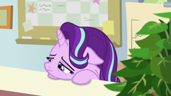 Size: 1920x1080 | Tagged: safe, screencap, phyllis, starlight glimmer, pony, unicorn, a horse shoe-in, g4, cute, female, floppy ears, glimmerbetes, mare, sad, sadorable, solo, starlight's office