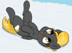 Size: 1250x926 | Tagged: safe, artist:heretichesh, oc, oc only, oc:nimbus shock, pegasus, pony, cloud, female, filly, lying down, mlem, on a cloud, on back, silly, sky, solo, tongue out