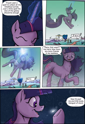 Size: 1772x2598 | Tagged: safe, artist:shieltar, part of a set, twilight sparkle, pony, unicorn, comic:giant twilight, g4, better source needed, collarbone, comic, cosmic vore, cute, dialogue, female, giant pony, giant twilight sparkle, giantess, growth, jewelry, macro, magic, mare, necklace, part of a series, pony bigger than a planet, pony bigger than a solar system, pony bigger than a star, pony heavier than a black hole, signature, size difference, solo, space, stars, unicorn twilight