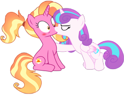 Size: 15811x12111 | Tagged: safe, artist:ejlightning007arts, luster dawn, princess flurry heart, alicorn, pony, unicorn, g4, absurd resolution, base used, blushing, cutie mark, duo, eyes closed, female, flurrydawn, kissing, lesbian, older, older flurry heart, shipping, simple background, sitting, surprise kiss, transparent background