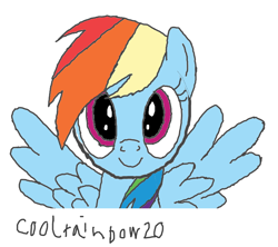 Size: 900x800 | Tagged: safe, artist:coolrainbow20, derpibooru exclusive, rainbow dash, pegasus, pony, g4, cute, dashabetes, description is relevant, digital art, drawing tablet, female, krita, multicolored hair, rainbow hair, simple background, solo, spread wings, wacom, white background, wings