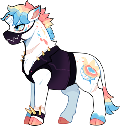 Size: 868x907 | Tagged: safe, alternate version, artist:lastnight-light, oc, oc only, oc:jawbreaker, pony, unicorn, broken horn, clothes, female, horn, jacket, leather jacket, mare, mask, simple background, solo, spiked wristband, transparent background, wristband