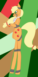 Size: 1000x2000 | Tagged: safe, artist:pawstheartest, applejack, earth pony, anthro, unguligrade anthro, g4, abstract background, animatronic, female, five nights at freddy's, mare, solo
