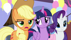 Size: 1920x1080 | Tagged: safe, screencap, applejack, rarity, twilight sparkle, alicorn, pony, g4, the ending of the end, balloon, twilight sparkle (alicorn)