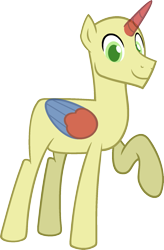 Size: 1217x1850 | Tagged: safe, artist:pegasski, oc, oc only, alicorn, pony, friendship university, g4, alicorn oc, bald, base, horn, male, raised hoof, simple background, smiling, solo, stallion, transparent background, two toned wings, wings