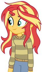 Size: 1024x1717 | Tagged: safe, artist:emeraldblast63, sunset shimmer, equestria girls, g4, alternate hairstyle, clothes, clothes swap, cute, female, implied wallflower blush, messy hair, simple background, solo, sweater, transparent background