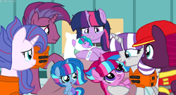 Size: 2001x1080 | Tagged: safe, artist:徐詩珮, fizzlepop berrytwist, tempest shadow, twilight sparkle, twilight velvet, oc, oc:aurora (tempest's mother), oc:bubble sparkle, oc:nova sparkle, oc:transparent (tempest's father), oc:velvet berrytwist, alicorn, pony, bubbleverse, series:sprglitemplight diary, series:sprglitemplight life jacket days, series:springshadowdrops diary, series:springshadowdrops life jacket days, g4, aid marshall (paw patrol), alicornified, alternate universe, base used, chase (paw patrol), clothes, female, grandfather and grandchild, grandfather and granddaughter, grandmother and grandchild, grandmother and granddaughter, grandparents, lesbian, magical lesbian spawn, magical threesome spawn, male, marshall (paw patrol), multiple parents, next generation, offspring, parent:glitter drops, parent:spring rain, parent:tempest shadow, parent:twilight sparkle, parents:glittershadow, parents:sprglitemplight, parents:springdrops, parents:springshadow, parents:springshadowdrops, paw patrol, race swap, ship:tempestlight, shipping, siblings, sisters, tempesticorn, twilight sparkle (alicorn)