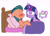 Size: 3071x2182 | Tagged: safe, artist:chub-wub, somnambula, twilight sparkle, alicorn, pegasus, pony, g4, bed, blanket, blushing, bowl, crack shipping, cropped, duo, eyes closed, female, floppy ears, food, glowing horn, high res, horn, lesbian, levitation, magic, mare, pillow, shipping, sick, simple background, soup, spoon, telekinesis, twilight sparkle (alicorn), twinambula, white background