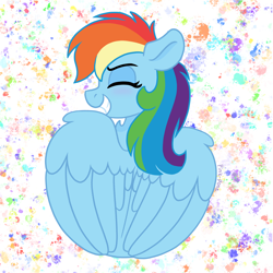 Size: 4000x4000 | Tagged: safe, artist:pink-pone, rainbow dash, pegasus, pony, g4, absurd resolution, blushing, chest fluff, commission, cute, dashabetes, eyes closed, female, grin, mare, smiling, solo, wings