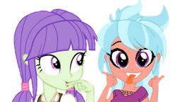 Size: 1239x716 | Tagged: safe, artist:berrypunchrules, edit, frosty orange, starlight, equestria girls, g4, babbling, background human, female, flapping lips, frostylight, lesbian, shipping, silly, simple background, tongue out, transparent background