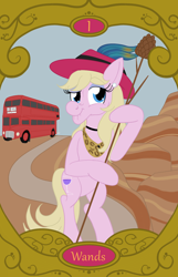 Size: 900x1400 | Tagged: safe, artist:sixes&sevens, pony, ace of wands, bus, double decker bus, hat, iris wildthyme, pinecone, ponified, tarot card