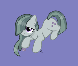 Size: 1699x1455 | Tagged: safe, artist:lennondash, marble pie, earth pony, pony, g4, cute, female, hair over one eye, lip bite, marble, marblebetes, mare, purple background, simple background, solo