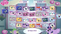 Size: 1279x716 | Tagged: safe, applejack, cheerilee, fluttershy, pinkie pie, princess cadance, princess celestia, princess luna, queen chrysalis, rainbow dash, rarity, silver spoon, spike, sunset shimmer, twilight sparkle, twist, alicorn, changeling, dragon, earth pony, pegasus, pony, unicorn, g4, magical mystery cure, official, clothes, coronation dress, dress, game, hasbro, looking at you, mane six, memory match, smiling, stock vector, twilight sparkle (alicorn)
