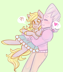 Size: 1052x1200 | Tagged: safe, artist:mimiporcellini, derpy hooves, g4, blushing, cheek kiss, clothes, crossover, crossover shipping, female, interspecies, jean pierre polnareff, jojo's bizarre adventure, kissing, male, polnaderp, shipping, skirt, straight