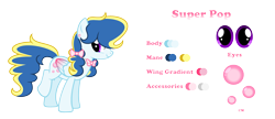 Size: 3500x1512 | Tagged: safe, artist:darbypop1, oc, oc only, oc:super pop, pegasus, pony, female, mare, reference sheet, simple background, solo, transparent background