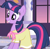 Size: 1066x1053 | Tagged: safe, screencap, twilight sparkle, pony, unicorn, g4, sweet and elite, birthday dress, canterlot, clothes, cropped, dress, female, mare, outfit catalog, smiling, solo, unicorn twilight