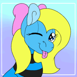 Size: 900x900 | Tagged: safe, artist:euspuche, part of a set, oc, oc only, gynoid, pony, robot, robot pony, animated, bouncing, bust, female, gif, portrait, simple background, smiling, solo, tongue out, tweening