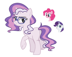 Size: 1024x812 | Tagged: safe, artist:sapphiretwinkle, pinkie pie, rarity, oc, pony, unicorn, g4, butt, female, glasses, group, magical lesbian spawn, mare, offspring, parent:pinkie pie, parent:rarity, parents:raripie, plot, simple background, transparent background