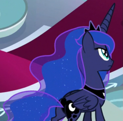 Size: 563x553 | Tagged: safe, screencap, princess luna, alicorn, pony, g4, the ending of the end, butt, cropped, female, luna is not amused, moonbutt, plot, solo, unamused
