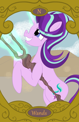 Size: 900x1400 | Tagged: safe, artist:sixes&sevens, starlight glimmer, g4, desert, knight of wands, staff, staff of sameness, stalin glimmer, tarot card, this will end in communism, this will end in equalization, tumbleweed