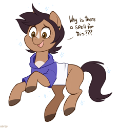 Size: 1160x1260 | Tagged: safe, artist:higglytownhero, earth pony, pony, g4, african american, blank flank, blaze (coat marking), brown coat, brown mane, brown tail, clothes, coat markings, crossover, cute, dialogue, disney, ear piercing, earring, facial markings, female, hoodie, jewelry, latin american, luz noceda (the owl house), open mouth, pale belly, piercing, ponified, post-transformation, smiling, solo, tail, text, the owl house, transformation