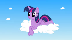 Size: 1920x1080 | Tagged: safe, artist:ursamanner, twilight sparkle, alicorn, pony, g4, cloud, crossed hooves, female, on a cloud, show accurate, sitting, sitting on a cloud, sky, smiling, solo, twilight sparkle (alicorn)