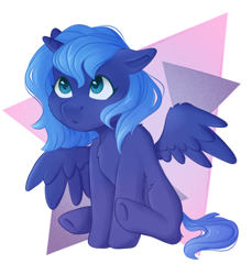 Size: 1516x1654 | Tagged: safe, artist:lunart8, princess luna, alicorn, pony, g4, abstract background, blank flank, chest fluff, cute, female, filly, lunabetes, sitting, solo, transparent background, woona, younger