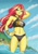 Size: 724x1024 | Tagged: safe, alternate version, artist:brother-tico, edit, editor:thomasfan45, sunset shimmer, human, equestria girls, equestria girls series, forgotten friendship, g4, arm behind head, armpits, beach, beach shorts swimsuit, beautiful, bedroom eyes, belly button, bikini, breasts, busty sunset shimmer, clothes, cute, cutie mark, cutie mark on clothes, female, hand on hip, legs, legs in the water, lidded eyes, looking at you, midriff, nail polish, ocean, partially submerged, pose, sand, sexy, shimmerbetes, smiling, solo, sunset shimmer swimsuit, sunset shimmer's beach shorts swimsuit, swimsuit, umbrella