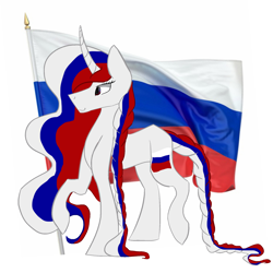 Size: 2000x2000 | Tagged: safe, artist:toptian, oc, oc only, pony, unicorn, braid, braided tail, flag, high res, nation ponies, ponified, russia, simple background, solo, white background