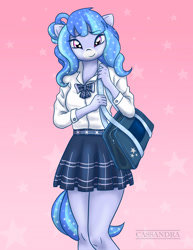Size: 2550x3300 | Tagged: safe, artist:cassandra, oc, oc only, oc:daydream, earth pony, anthro, clothes, cute, high res, looking at you, satchel, school uniform, simple background, solo