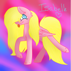 Size: 1003x1000 | Tagged: safe, artist:fluffy-fillies, oc, oc only, oc:isabelle, pegasus, pony, heart, pegasus oc, solo, tongue out, wings