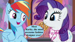 Size: 1280x720 | Tagged: safe, edit, edited screencap, editor:korora, screencap, rainbow dash, rarity, pegasus, pony, unicorn, g4, the end in friend, cute, dashabetes, necktie, raribetes, school of friendship, speech, speech bubble, talking, truth