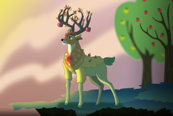 Size: 15000x10000 | Tagged: safe, artist:faitheverlasting, the great seedling, deer, dryad, elk, g4, going to seed, season 9, absurd file size, absurd resolution, antlers, apple, apple tree, bambi, branches for antlers, cloven hooves, colored hooves, dangerously high res, disney, disney style, male, solo, style emulation, tree