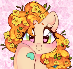 Size: 3115x2929 | Tagged: safe, artist:bunxl, pear butter, earth pony, pony, g4, cute, female, flower, flower in hair, heart eyes, high res, hoof heart, hoof on cheek, mare, pearabetes, solo, wingding eyes