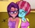 Size: 1280x1026 | Tagged: safe, artist:rdj1995, cup cake, spoiled rich, equestria girls, g4, afro, bedroom eyes, duo, ear piercing, earring, equestria girls-ified, female, glasses, infidelity, jewelry, lesbian, necklace, piercing, ship:spoiledcake, shipping, snuggling