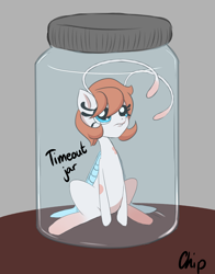 Size: 1800x2300 | Tagged: safe, artist:plaguemare, oc, oc only, oc:chip breeze, breezie, pony, jar, pony in a bottle, solo, text
