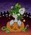 Size: 2000x2200 | Tagged: safe, artist:etoz, oc, oc only, bat, bat pony, pony, bat pony oc, bat wings, blushing, chibi, commission, cute, fangs, halloween, high res, holiday, male, pumpkin, smiling, stallion, starry eyes, stars, wingding eyes, wings, ych result