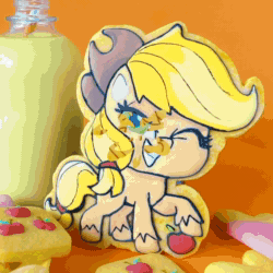 Size: 1080x1080 | Tagged: safe, applejack, earth pony, pony, g4.5, my little pony: pony life, official, animated, apple, cookie, facebook, female, food, satisfying, solo, sound, webm