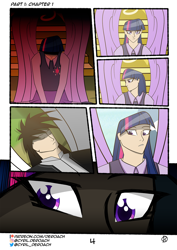 Size: 1000x1415 | Tagged: safe, artist:deroach, twilight sparkle, oc, oc:lucifer, alicorn, human, pony, comic:tales from equestria part 1, equestria project humanized, g4, comic, crossover, fanfic, humanized, twilight sparkle (alicorn), twilight's castle, winged humanization, wings