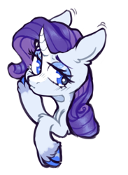 Size: 458x627 | Tagged: safe, artist:onionpwder, rarity, pony, unicorn, g4, chest fluff, cloven hooves, colored hooves, curved horn, eyeshadow, female, horn, leg fluff, makeup, mare, raised hoof, simple background, solo, unshorn fetlocks, white background, wip