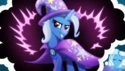 Size: 1920x1080 | Tagged: safe, artist:whitequartztheartist, trixie, pony, unicorn, g4, :3, dream, eyes closed, magic, magician, sleeping, solo, thought bubble