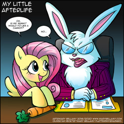 Size: 800x800 | Tagged: safe, artist:marybellamy, fluttershy, pegasus, pony, rabbit, g4, ahheck, animal, carrot, crossover, duo, food