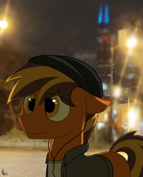 Size: 2100x2600 | Tagged: safe, artist:ponynamedmixtape, oc, oc only, oc:mixtape, earth pony, pony, beanie, chicago, clothes, earbuds, hat, high res, irl, photo, ponies in real life, real life background, solo