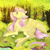 Size: 1000x1000 | Tagged: safe, artist:kiwi-peewee, fluttershy, butterfly, pegasus, pony, g4, blushing, butterfly on nose, cheek fluff, chest fluff, colored hooves, dandelion, ear fluff, female, floppy ears, flower, flower in hair, forest, grass, insect on nose, looking at something, looking up, lying down, mare, outdoors, peaceful, profile, prone, solo, spread wings, tree, unshorn fetlocks, wings